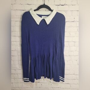 ELLE Ribbed Peplum Blue SWEATER‎ Sz.Medium